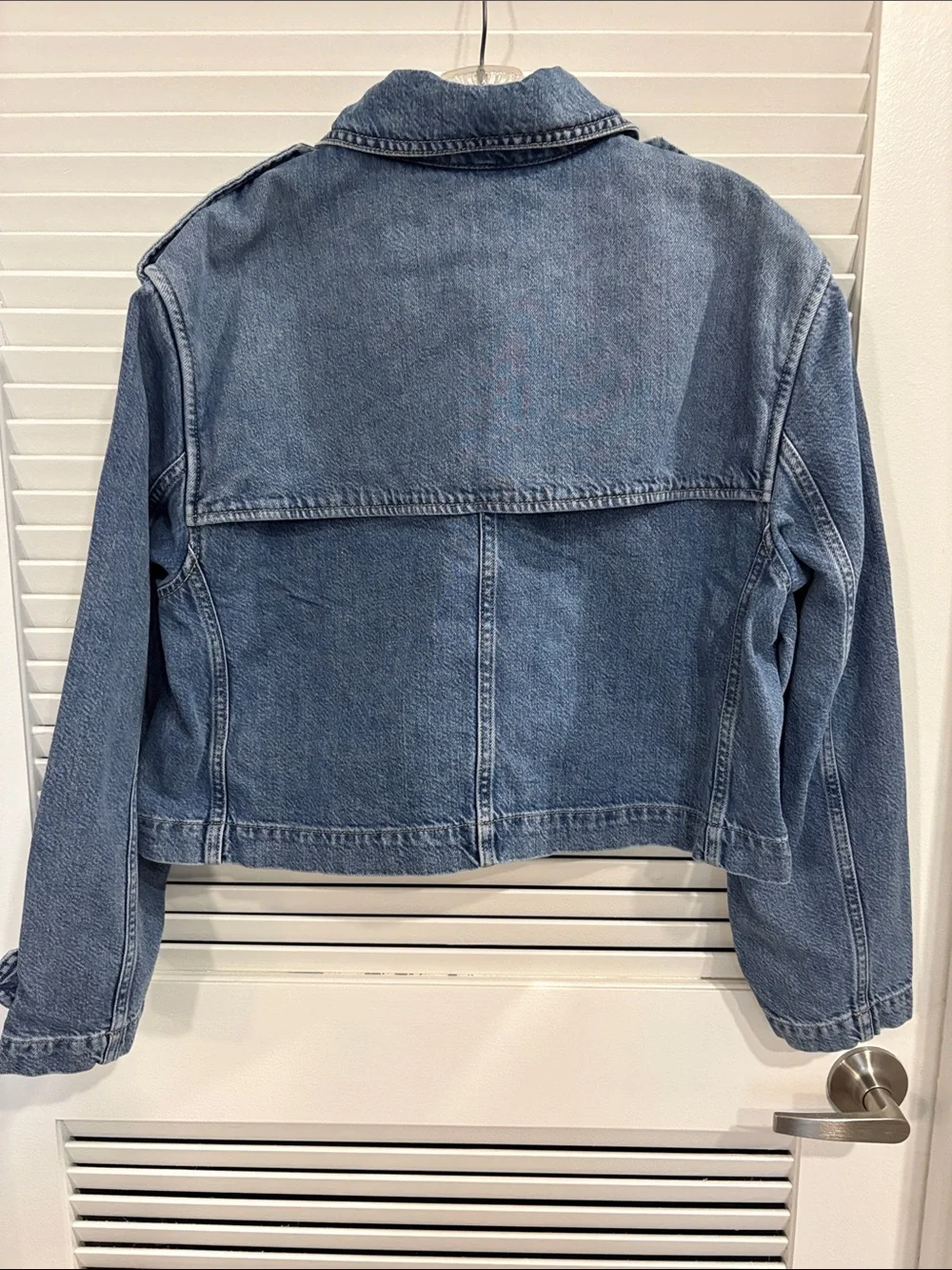 GAP Denim Trench Jacket Women’s Large Cropped Double Breasted Light Wash - Picture 2 of 11
